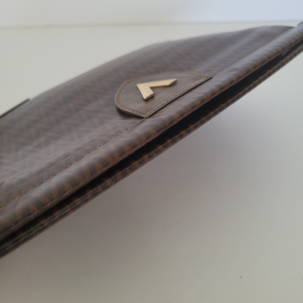 Mario Valentino Vintage Monogram Clutch Bag Brown V Pattern Made in Italy Large - Picture 8 of 10